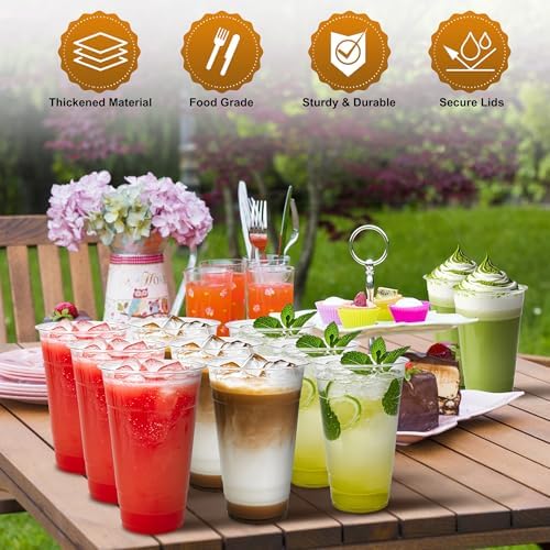 Charmount 24 oz Clear Plastic Cups with Lids and Straws