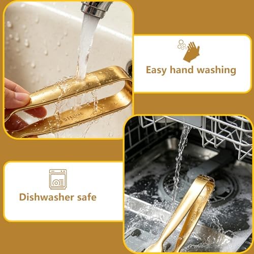 10pcs Mini Serving Tongs, 4.3" Stainless Steel Small Sugar Tongs, Ice Tongs Kitchen Mini Serving Tongs for Serving Food, Ice, Sugar Cube, Salad, Desserts, Coffee Bar, Tea Party, Desserts Party (Gold)