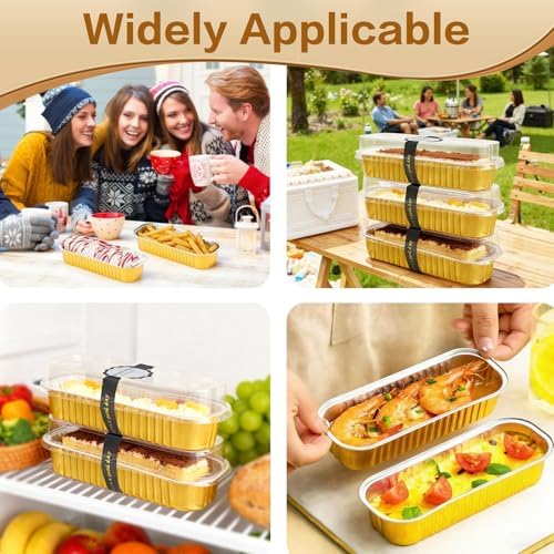 100 Pack Mini Cake Pans with Lids and Spoons, Mini Loaf Baking Pans 6.8oz, Small Disposable Aluminum Foil Loaf Pans, Rectangular Baking Containers for Party and Picnics, Cheesecake Pans (Gold)