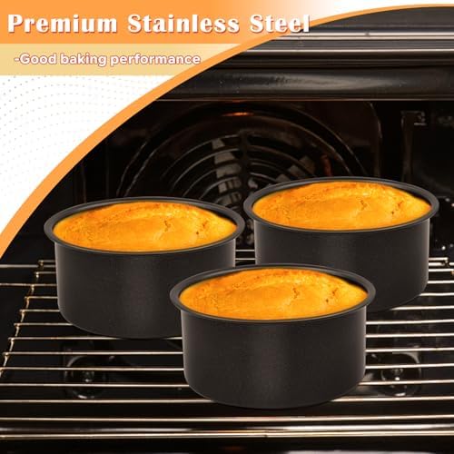 E-far 4 Inch Cake Pan Set of 3, Nonstick Stainless Steel Mini Cake Pans