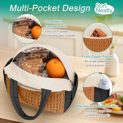 Coobiiya Lunch Box Lunch Bag for Women Men,Reusable Cute Lunch Pail bag,Leakproof,Insulated LunchBox Tote Compact 10L, Cooler Lunch Container for Work Travel Office