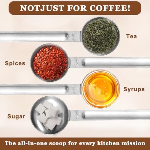 Double Sided Measuring Spoon Stainless Steel Coffee Scoop Teaspoon Measuring Spoon 1 Tsp (5ml) & 1 Tbsp (15ml) Dual-Measure Long-Handle Spoons Coffee Measurings Spoons (Sliver)