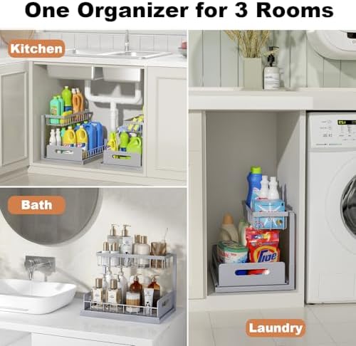 REALINN Under Sink Organizer, Pull Out Cabinet Organizer 2 Tier
