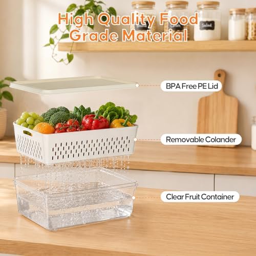 4 Pack Fruit Storage Containers for Fridge, Plastic Food Storage Container