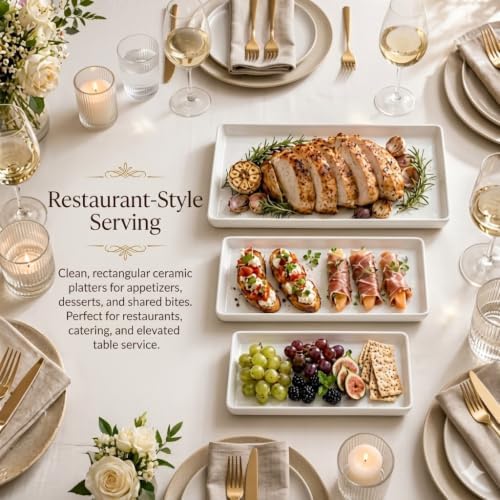 Delling Large Serving Platter, 16/14/12 Inch Rectangular Serving Trays for Serving Food, Serving Tray for Party - Set of 3, White