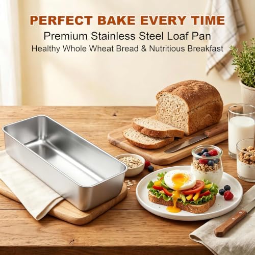 Homikit Stainless Steel Loaf Pans, 12x5 Inches Large Bread Pan Set