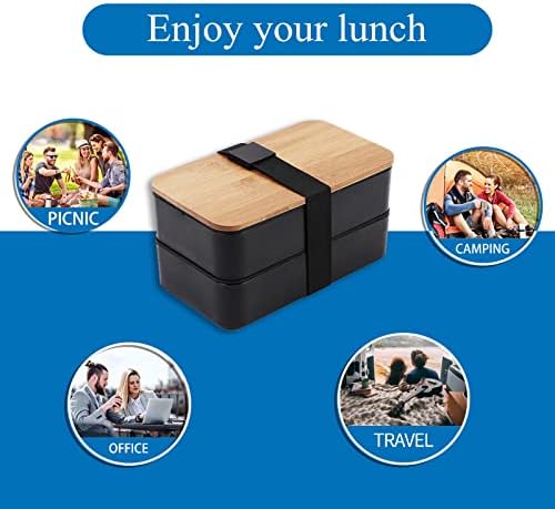 Japanese Bamboo Bento Box with Compartments and Utensils Stackable Lunch Box Includes Lunch Bag for Meal Prep Black