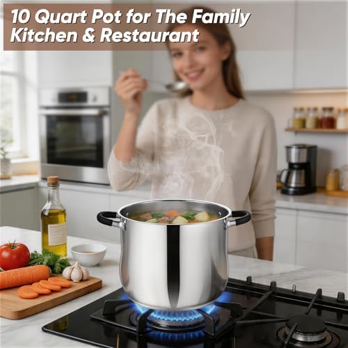 P&P CHEF 10 Quart Stainless Steel Stock Pot, Cooking Pot with Visible Lid