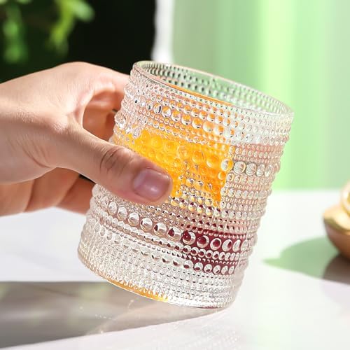 Amyoole Hobnail Drinking Glasses Set of 6,12oz Bar Tumbler Glassware