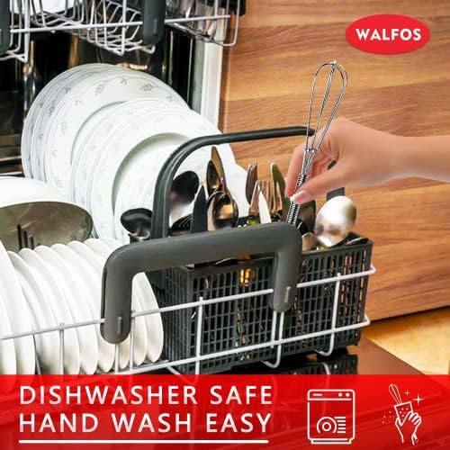 Walfos Mini Whisk,Non-Rust Whisk,304 Stainless steel Small Whisks.Heat Resistant 450℉.6+8Inch Tiny whisks Nice for Whisking, Blending Ingredients, Beating, Mixing Sauces (Silver)