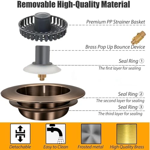 Anlige Kitchen Sink Drain Strainer, 3 in 1 Pop Up Kitchen Sink Stopper