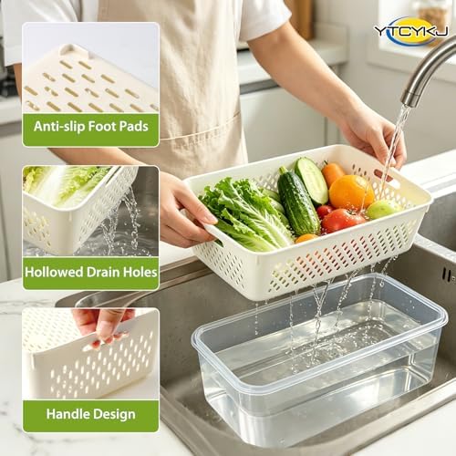 5-Pack Fruit Storage Containers for Fridge with Removable Colanders & Lids