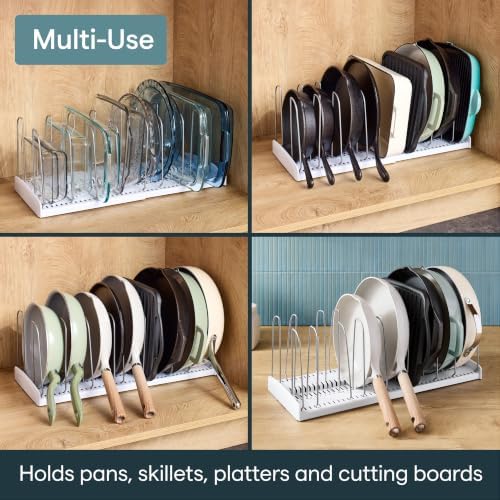 YouCopia StoreMore Expandable Cookware Rack with Tall Steel Wires, 12.5"-21.5" Wide Adjustable Pan Organizer for Kitchen Cabinet Storage, Premium Edition