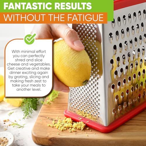 Spring Chef Stainless Steel XL Cheese Grater for Kitchen, Red