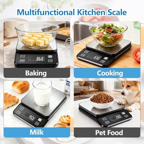 IPX7 Waterproof Food Scale 0.01oz/0.1g Precision Kitchen Scale Precisely Measures Grams and Ounces11lb/10kg Stainless Steel Digital Food Scales for Kitchen Gram Scale for Cooking, Baking