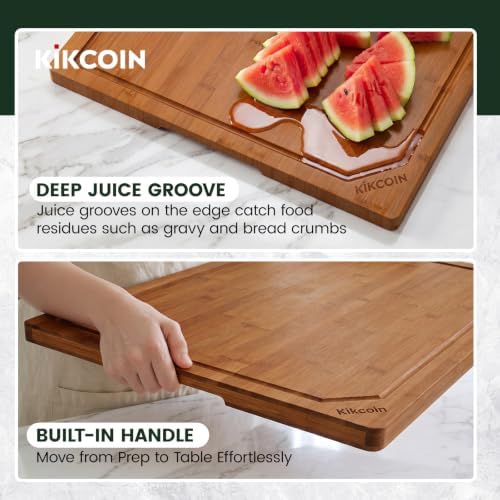 Kikcoin 30”×20” Deep-Carbonized Bamboo Cutting Boards for Kitchen, Heavy Duty Wooden Cutting Boards, Healthy Extra Large Chopping Boards with Deep Juice Groove and Handle, Oversized Stove Top Cover