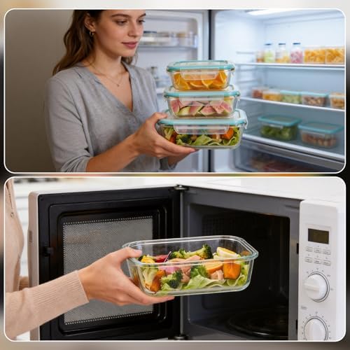 Liuruiyu Glass Food Storage Containers with Lids, 8 Pack Meal Prep Containers, Airtight Bento Boxes with Leak Proof Locking for Microwave, Oven, Freezer and Dishwasher, BPA Free(5oz to 36oz)