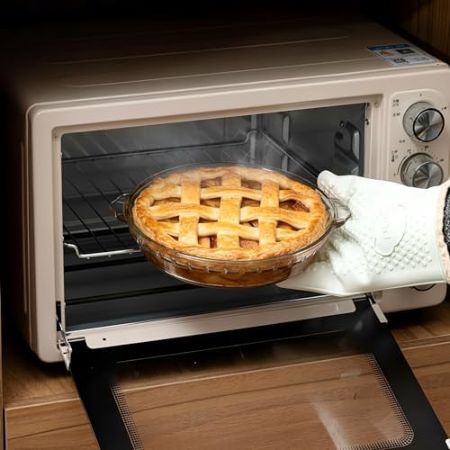 Uiifan 1 Pcs Mini Glass Pie Pan 9 Inches, Clear Baking Dish with Handles