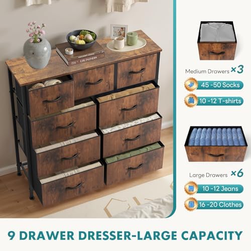OLIXIS 9 Drawer Tall Dresser for Bedroom, Closet Organizers and Storage