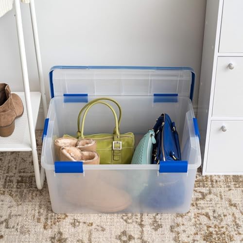 IRIS USA 3-Pack 60 Qt Storage Bins with Gasket Lids, Clear/Blue
