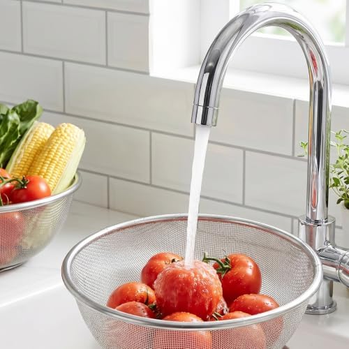 Fine Mesh Strainer, 8.8Inch Stainless Steel Colander Metal Strainer with Resting Base Mesh Strainers Net Basket, Stainless Steel Strainers with Handle for Pasta Spaghetti Vegetables Fruit Pot Draining