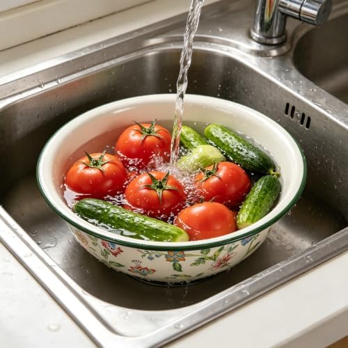 3 Pack Vintage Enamel Mixing Bowl, 11.8 Inch Large Farmhouse Retro Enamelware Basin 3.6 Quart Enamel Bowl Serving Tray for Fruit Salad Pasta Dough Making Camping Kitchen Farmhouse Decor