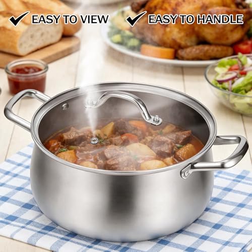 Tifanso 8QT Tri-Ply Stainless Steel Induction Stock Pot with Lid