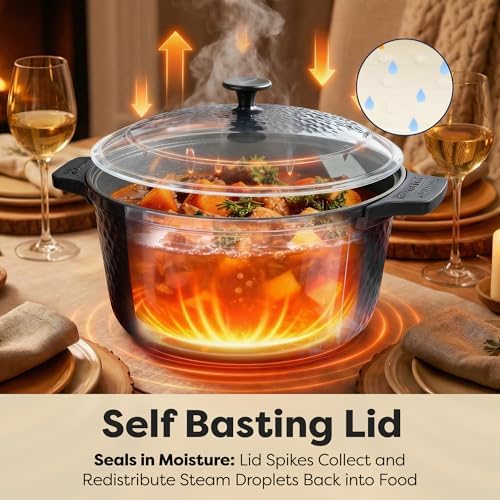 Gotham Steel Hammered 5 Qt Lightweight Dutch Oven Pot with Lid & Holders, Ceramic Non Toxic, Oven Safe & Even Heat Retaining Dutch Oven for Bread Baking Sourdough, Soup, 70% Lighter than Cast Iron