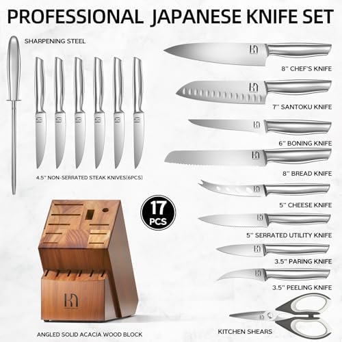KnifeSaga 17 Pcs Kitchen Knife Set, Premium, Razor Sharp, Japanese Steel