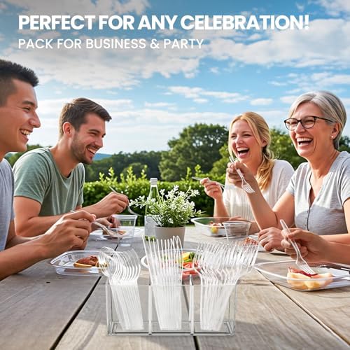 Aozita 400 Count Heavy Duty Plastic Silverware, BPA-Free, Clear Plastic Cutlery Set, Premium Disposable Utensils for Party Everyday Use, 150 Forks, 150 Spoons and 100 Knives