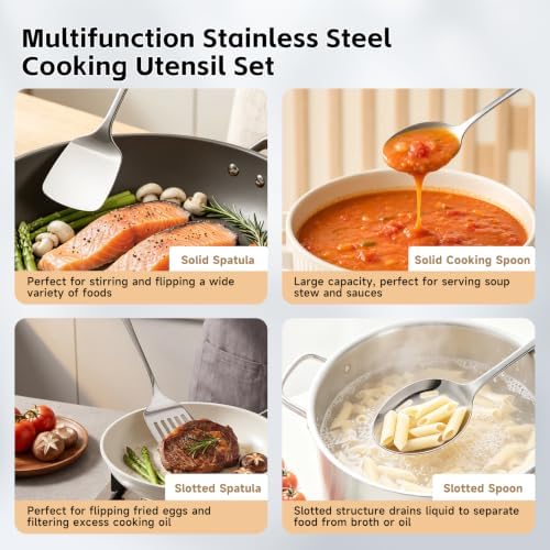Cooking Utensils Set, 4PCS Stainless Steel Spatula, Dishwasher Safe