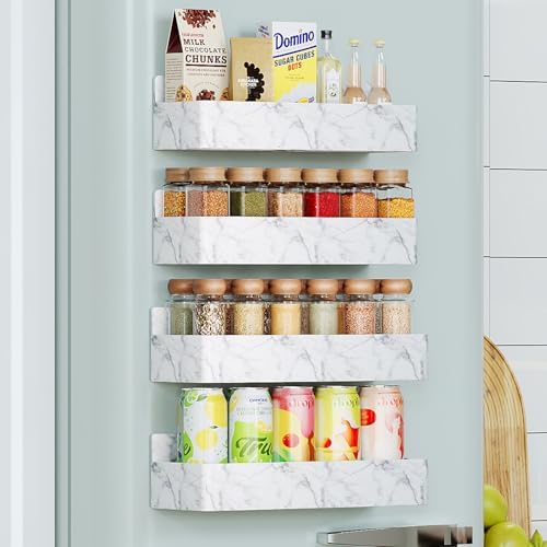 Mystozer Magnetic Spice Rack for Refrigerator Marble, 4 Pack