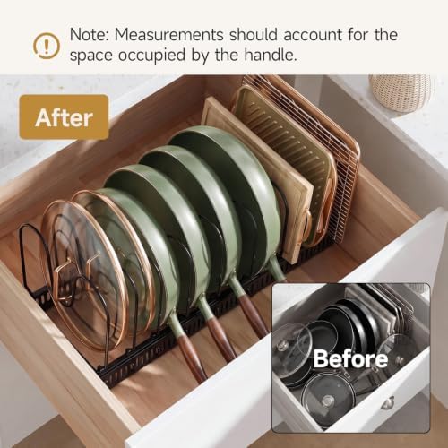 MUDEELA Pot Lid Organizer for Cabinet, Expandable Baking Pan Rack 10 Slots