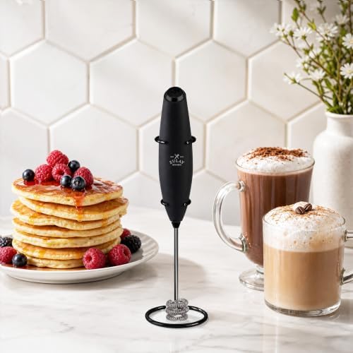 Zulay Kitchen Powerful Milk Frother Wand With Duracell Batteries - Ultra Fast Handheld Drink Mixer - Electric Whisk Foam Maker for Coffee, Lattes, Cappuccino & Matcha - Triple Whisk - Midnight Elite