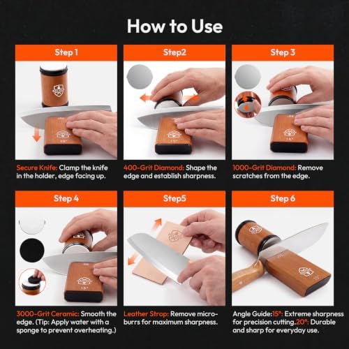 Rolling Knife Sharpener Kit with Diamond & Ceramic Discs, Angles 15° & 20°