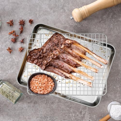 Homikit Quarter Sheet Pan with Wire Rack (2 Baking Sheet+2 Rack), 12" x 10"