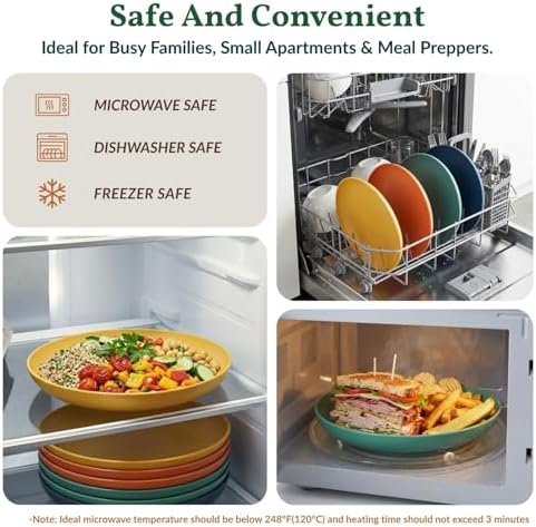Homienly Deep Dinner Plates Set of 8 Alternative for Plastic Plates Microwave and Dishwasher Safe Wheat Straw Plates for Kitchen Unbreakable Salad Plate with 4 Colors (Colorful, 11 inch)