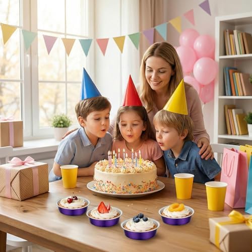 Beasea Aluminum Foil Pie Tart Tin, 100 Pack 7.3oz 215ml Disposable Baking Cups Foil Ramekins Only, 4" Mini Ramekin No Lids Cupcake Baking Pie Cups for Party - Violet Purple