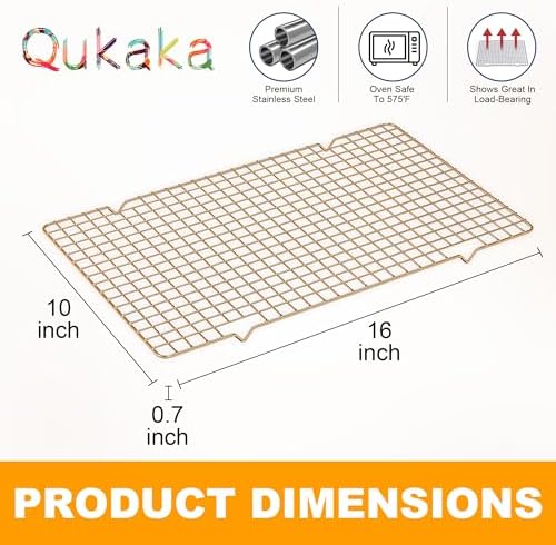 2 PCS Cooling Racks for Cooking and Baking, 10" x 16", Gold