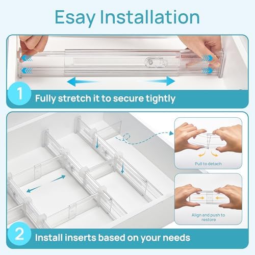 Vtopmart 2.36" Drawer Dividers with Expandable Inserts, 12.8"-22.3", 8 Pack