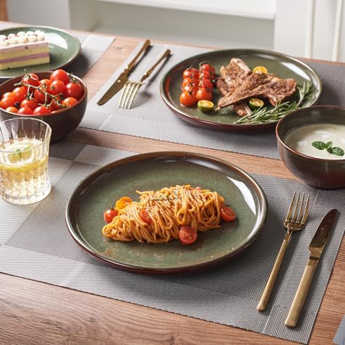 Pokini Stoneware Dinnerware Sets for 8, 24pcs Plates and Bowls Sets Dishes