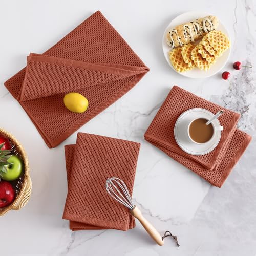 Homaxy 100% Cotton Oversized Waffle Weave Kitchen Towels 8-Pack, Rust
