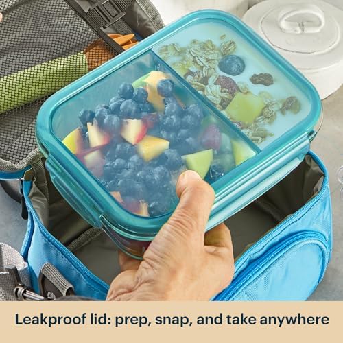 Pyrex Glass Meal Box (5-Pack, 4 Cup) Divided Compartments, Locking Lids