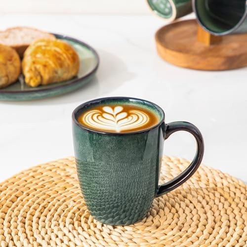 vancasso STARRY Ceramic Coffee Mug Set of 6, 12 Oz Tea Cups with Handle for Latte, Tea, Cappuccino, Milk, Cocoa, Microwave&Dishwasher Safe, Green