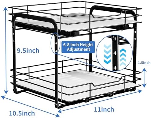 BOIVSHI 2-Tier Spice Rack Organizer, Pull Out Spice Rack for Cabinet, Height Adjustable Heavy Duty Metal Basket for Inside Cabinet & Pantry (11.5''Wx10.5''Dx9.5''H)