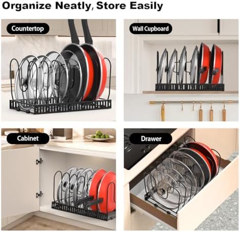 Housolution Pot and Pan Lid Organizer Holder Storage Rack, Black