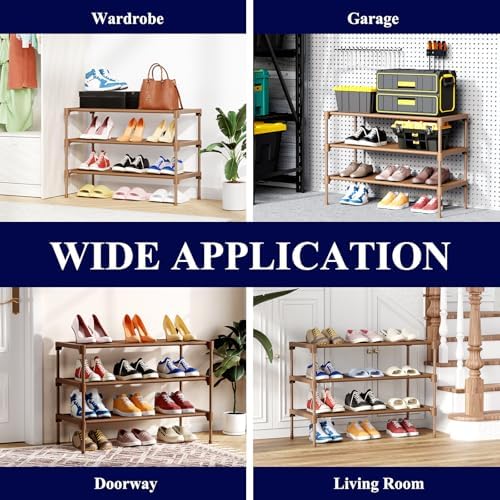 Kitsure Shoe Rack - Non-Woven Shoe Rack Shelf, 27.5" Wide - 3 Tier, Brown