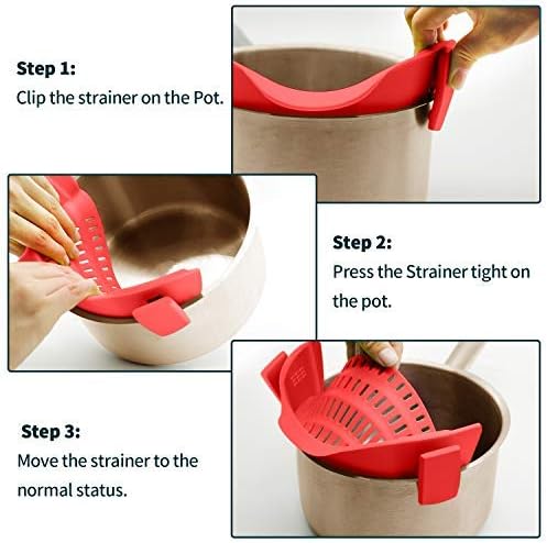 AUOON Clip On Strainer for Pots, Standard 8.86 x 3.55 in, Red