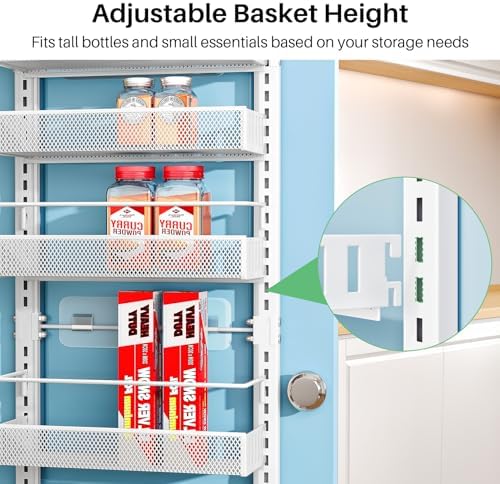 SNTD 8 Tiers Narrow Over the Door Organizer, 12.3"W x 4.7"D x 69"H, White