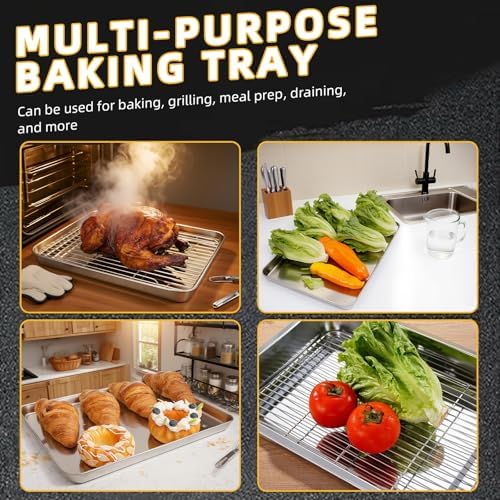 4 PCS Stainless Steel Baking Sheet Set 10/12/16 Inch with Cooling Rack